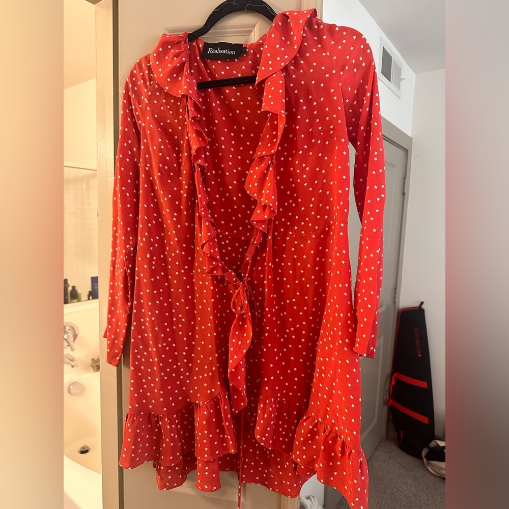 Réalisation Par Alexandra dress red white star wrap dress size S small 100% silk